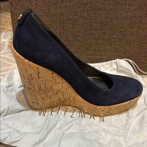 Stuart Weitzman Blue Wedge Heels with Cork Platform AKA Kate’s Fave Espradilles